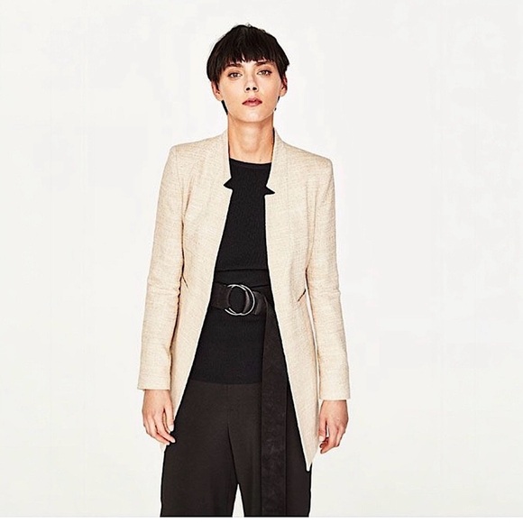 Zara Jackets & Blazers - Zara Beige Inverted Lapel Collar Frock Blazer
